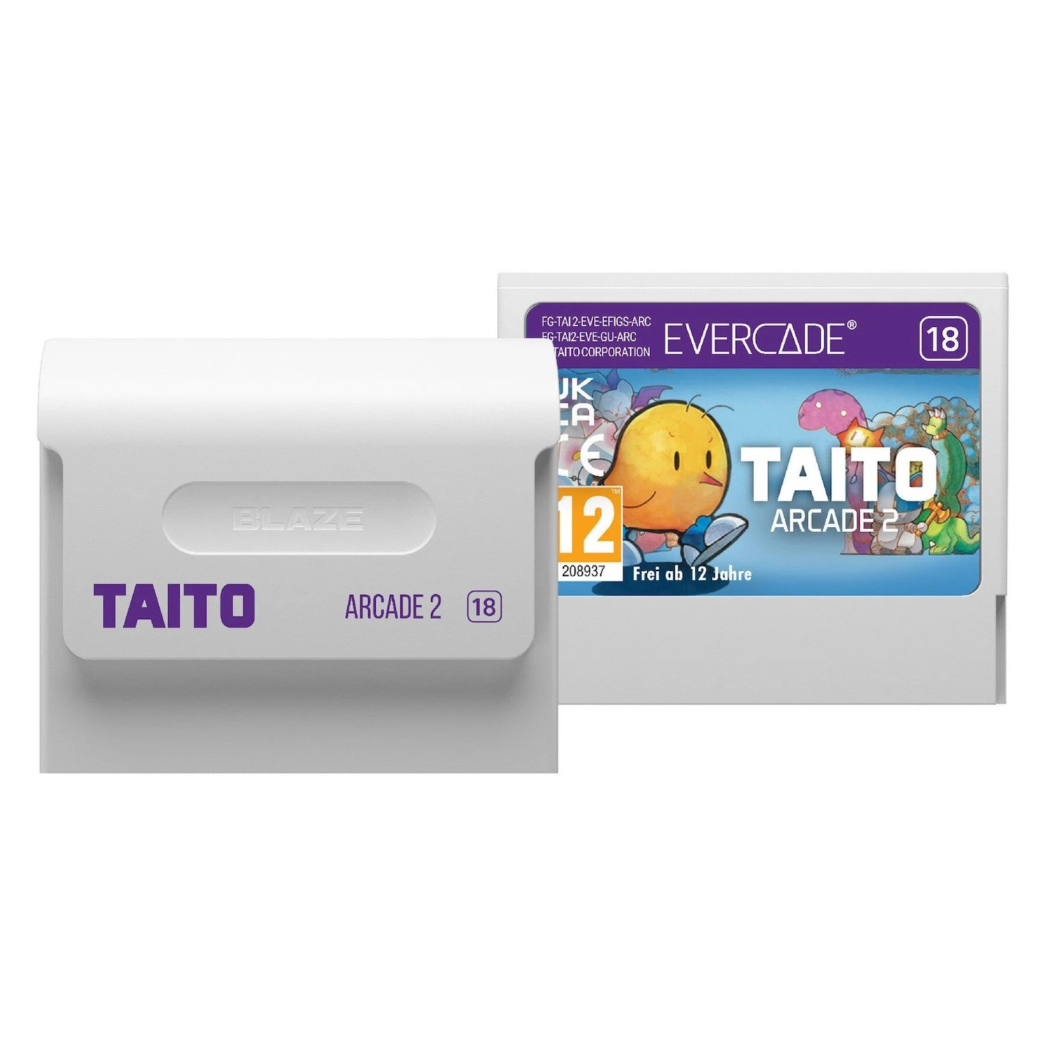 Pudełko gry Evercade Taito Arcade 2 z żółtym ptakiem i potworami. Wiek 12.
