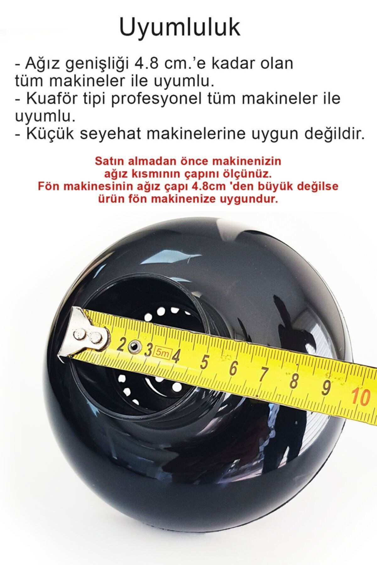 Siyah bir difüzör, 3,5 cm gösteren bir mezura ile ölçülüyor.