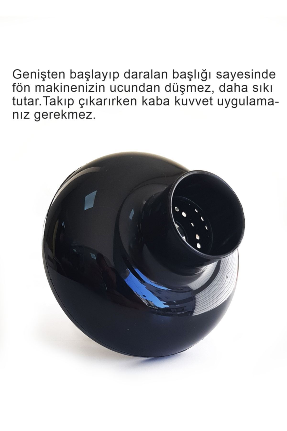 Perforeli uca sahip siyah saç kurutma makinesi difüzör aparatı.