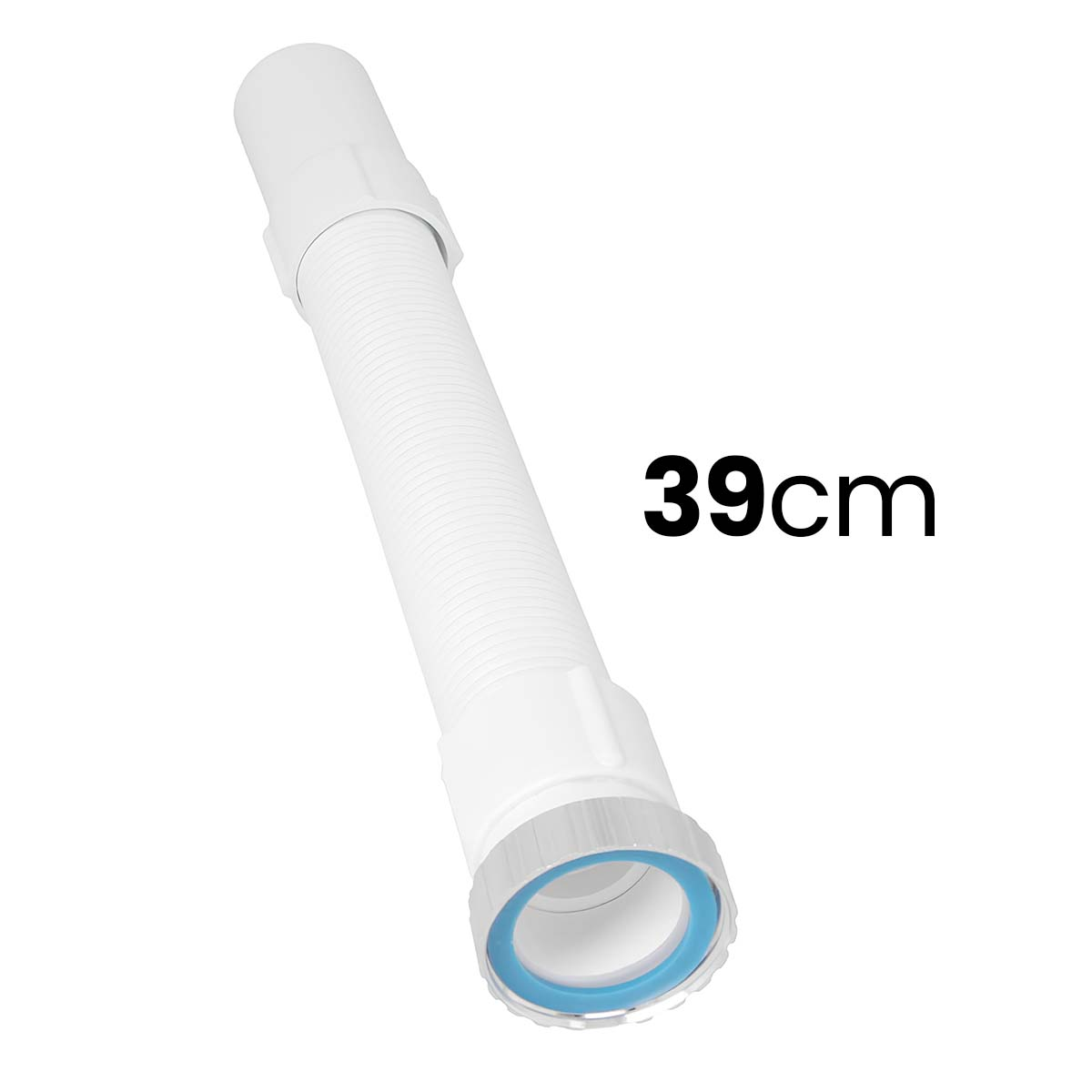 Ein weißer flexibler Schlauch mit 39cm Längenangabe.