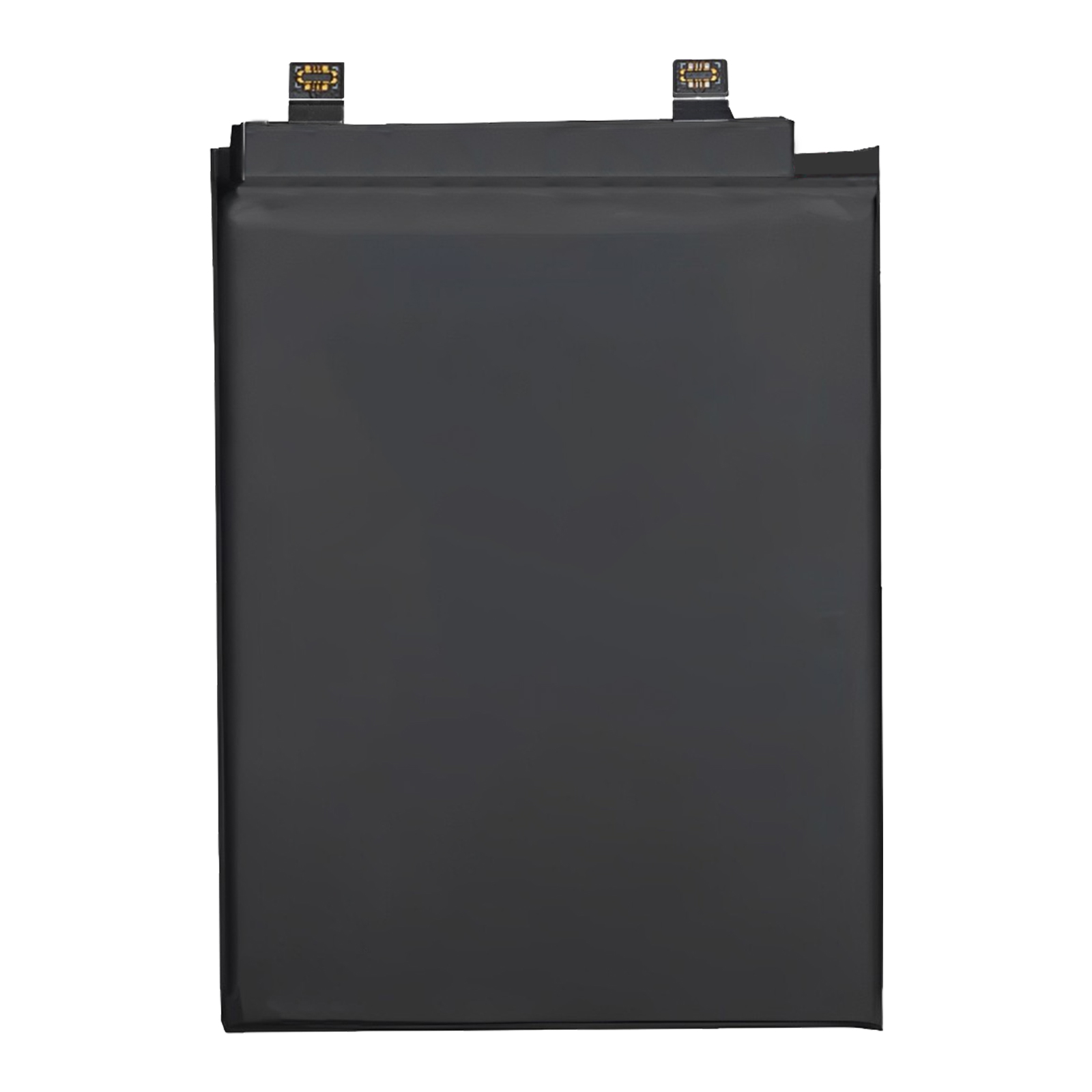 Una batteria nera con due connettori in alto.