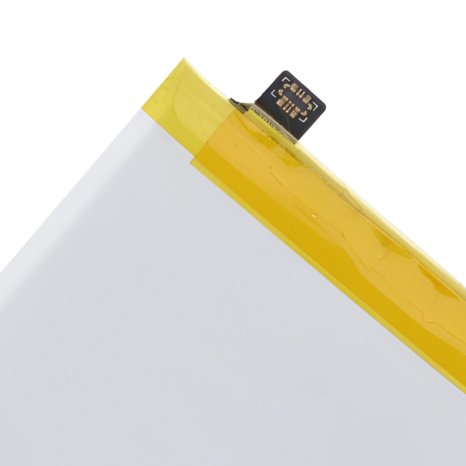 Parte di una batteria con nastro giallo e connettore nero.