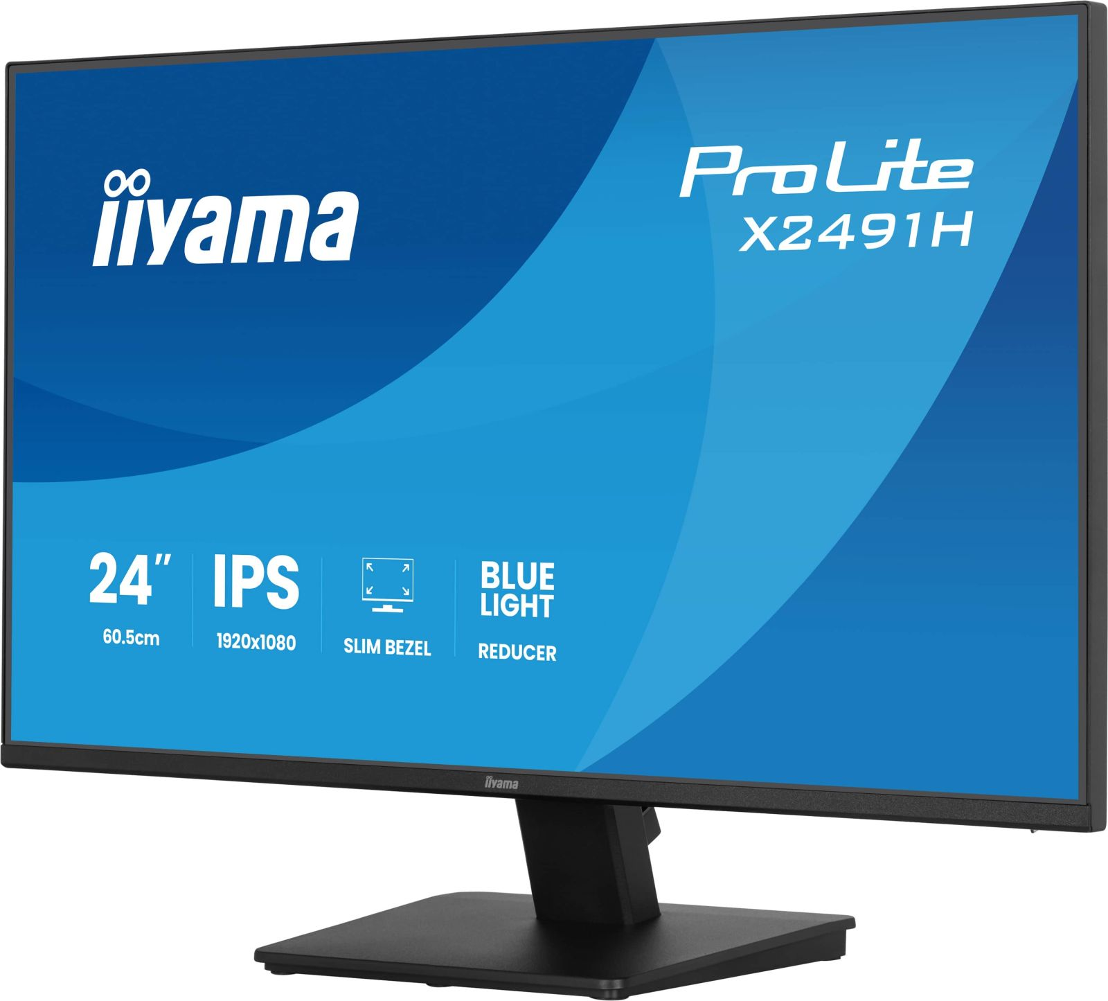 Ein schwarzer Monitor mit blauem Hintergrund und Iiyama-Logo.