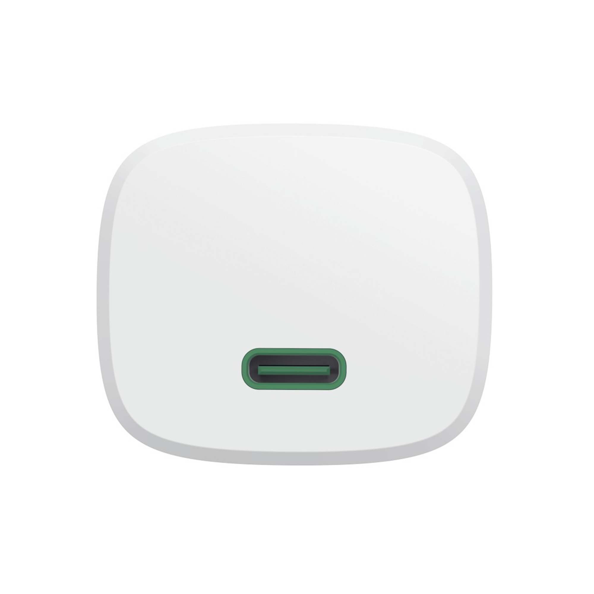Ein weißer USB-C-Adapter mit einem grünen Anschluss.