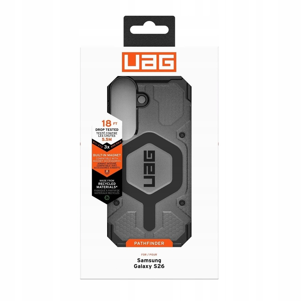 Custodia UAG Pathfinder per Samsung Galaxy S26, testata caduta 18 piedi, magnete.