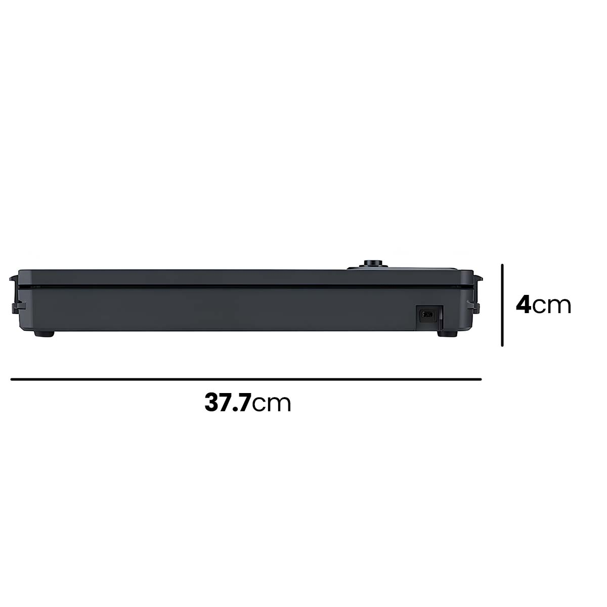 Dunkelgraues Gerät, 37,7 cm lang und 4 cm hoch.