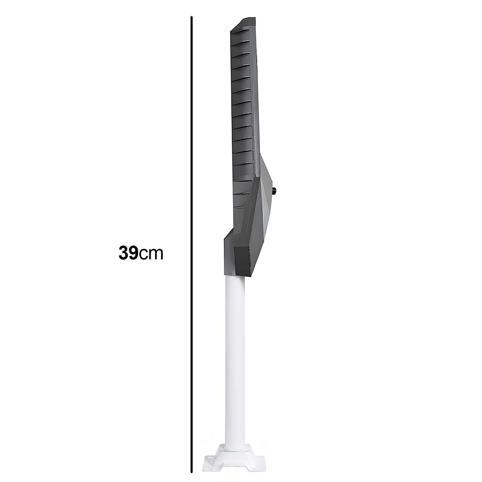 Grauer Lampenkopf auf weißem Ständer, 39cm hoch.
