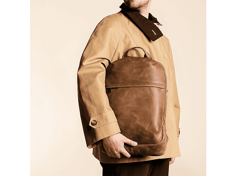 ACCEZZ Leather Laptop Backpack 16 Inch Rugzak 16,2 inch Bruin