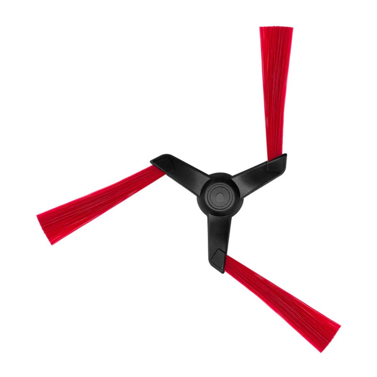 Una spazzola laterale nera per robot aspirapolvere con tre setole rosse.
