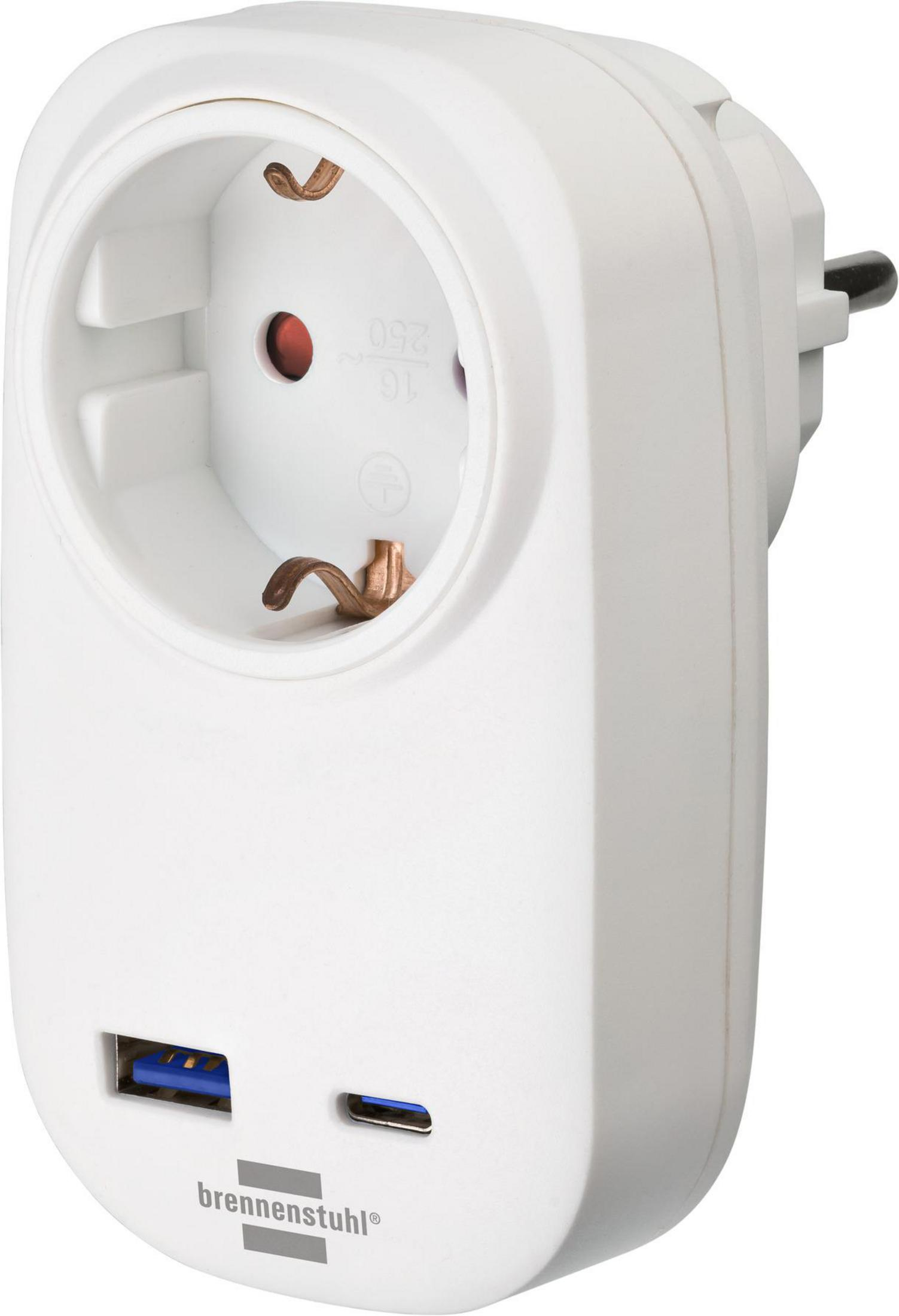 BRENNENSTUHL Premium Serisi Tek Soketli 20 W Hızlı Şarj Özellikli 1 Type-C + 1 USB'li 0 m Şarj Korumalı Priz Beyaz