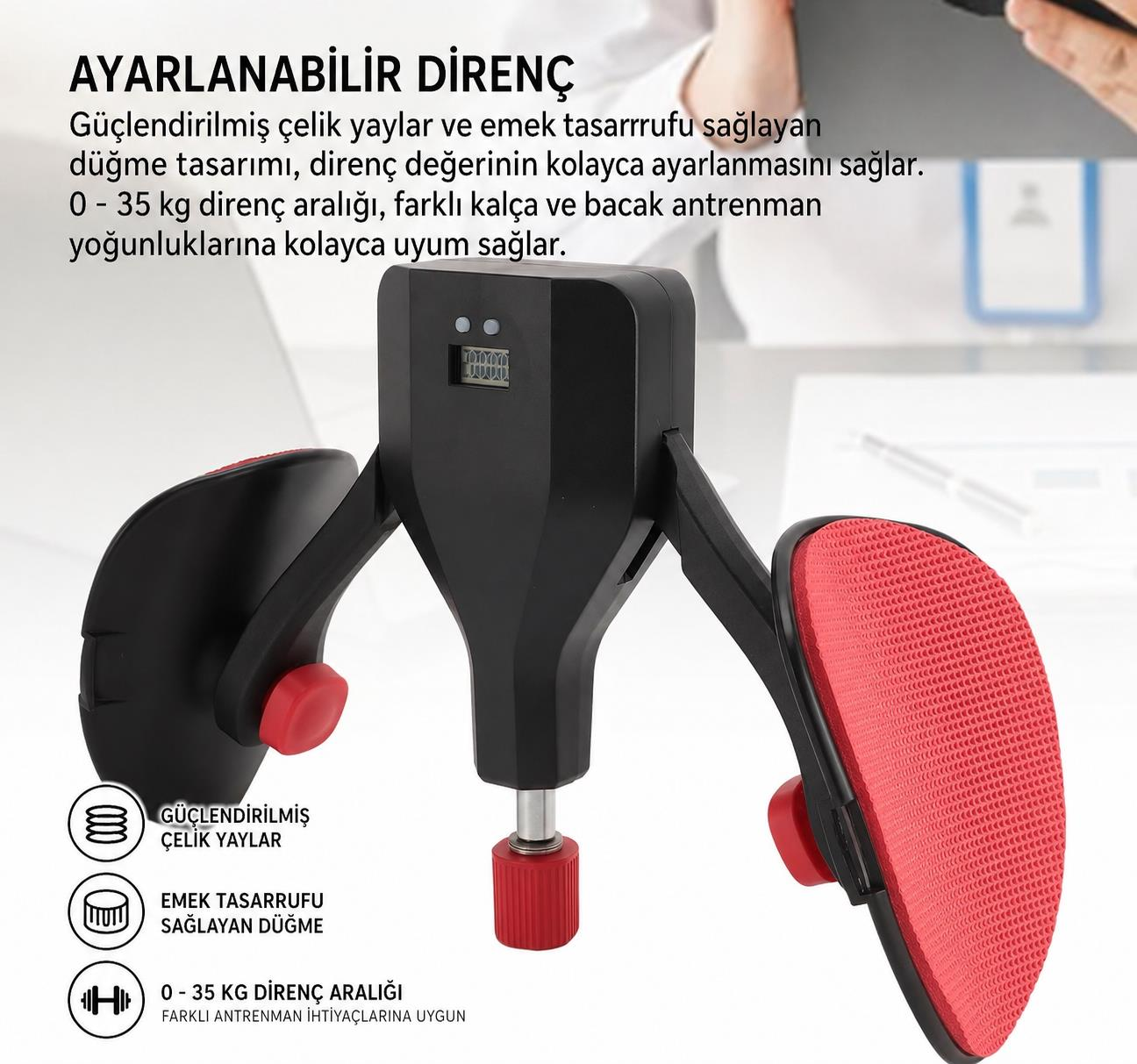 Ayarlanabilir direnç cihazı, çelik yaylı, ergonomik tutamaklı, 0-35kg.