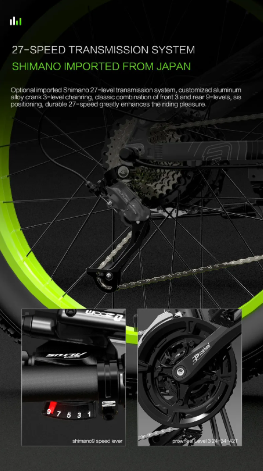 Particolare di un cambio per bicicletta con numeri 9-1 e guarnitura.
