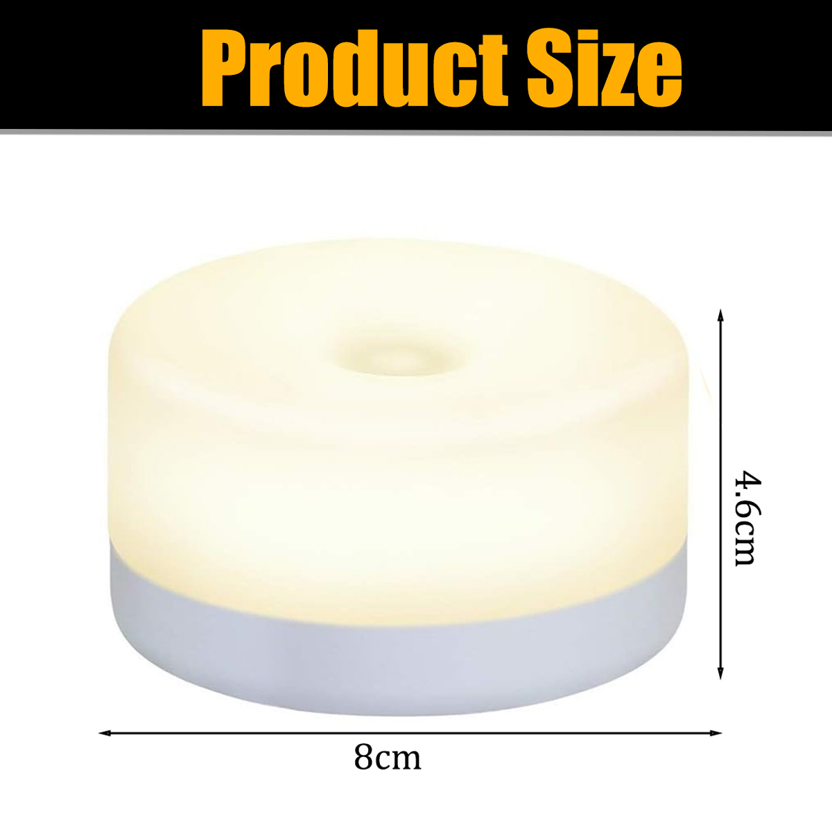 Runde Lampe 8cm breit, 4,6cm hoch, mit Ring in der Mitte.
