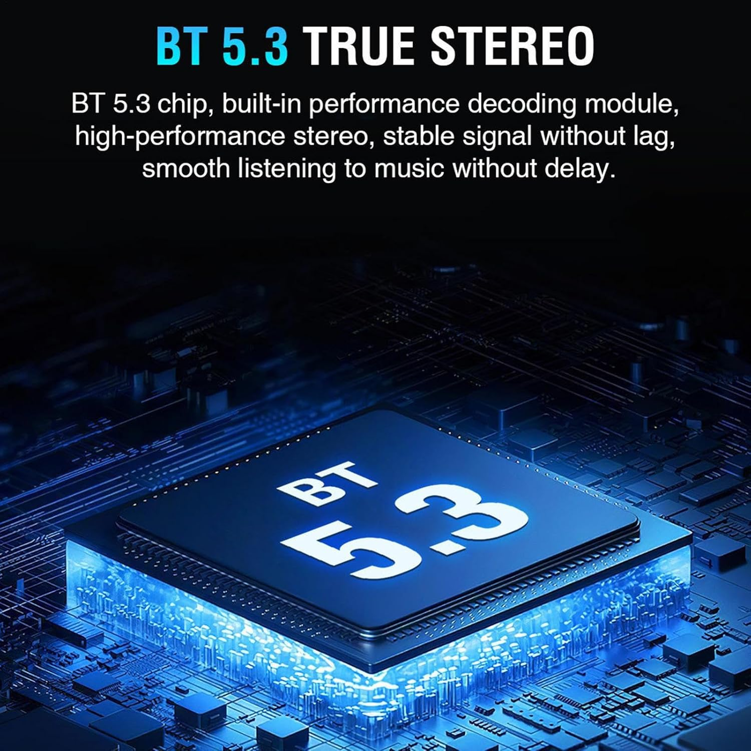 Ein blauer Chip mit der Aufschrift BT 5.3 auf einer Leiterplatte.