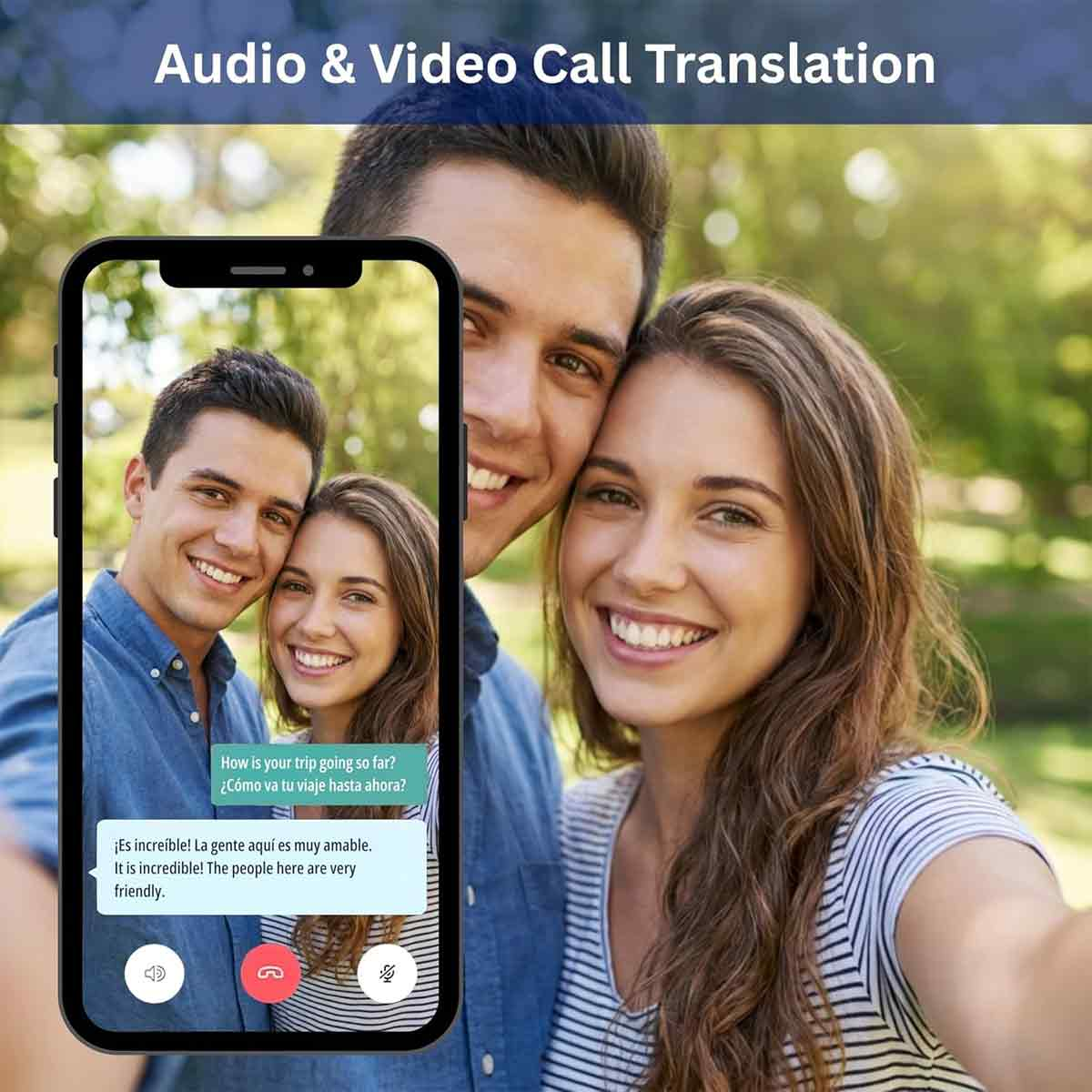 Ein Paar nimmt ein Selfie auf, während sie einen Videoanruf mit Übersetzung tätigen.