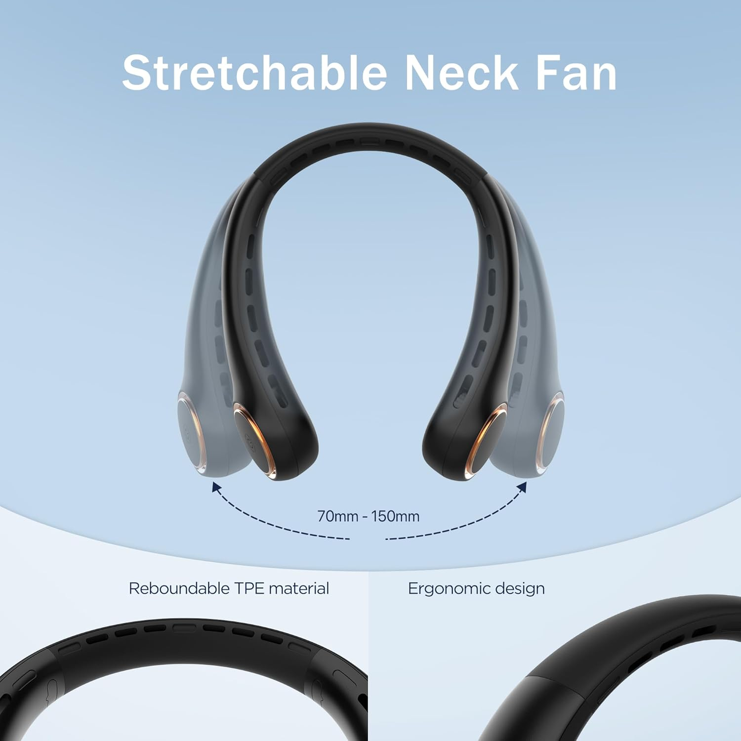 Schwarzer Nackenfächer mit dehnbarem TPE-Material und ergonomischem Design.