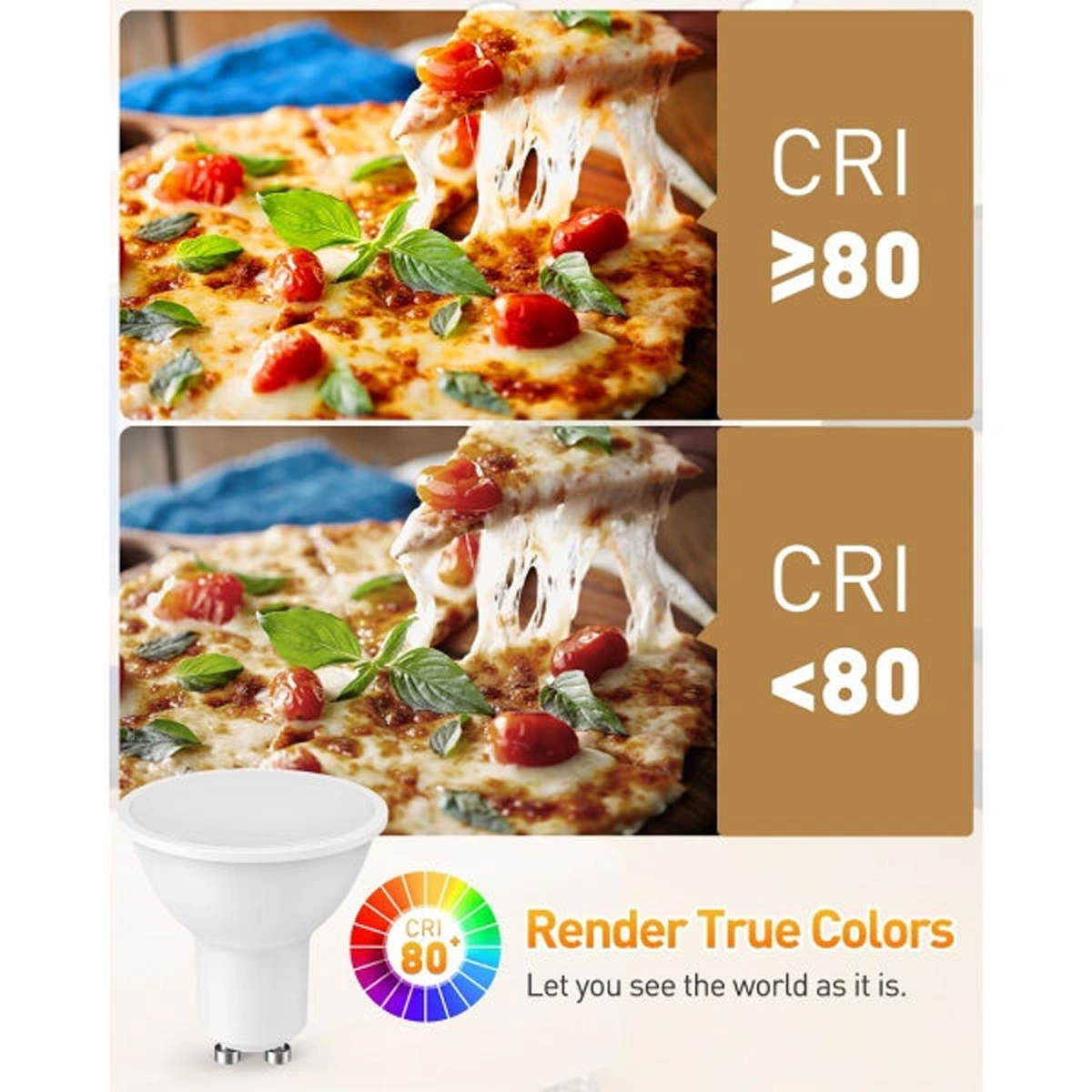 Ein leckerer Pizza mit Käse und Tomaten, daneben eine Glühbirne.