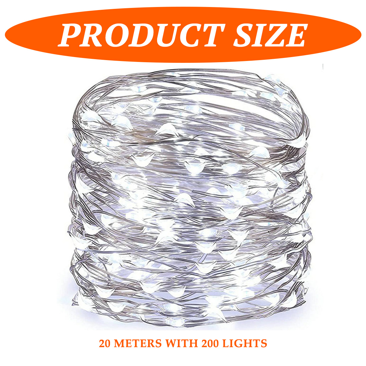 Eine Spule mit 20 Metern weißen Lichterketten mit 200 LEDs.