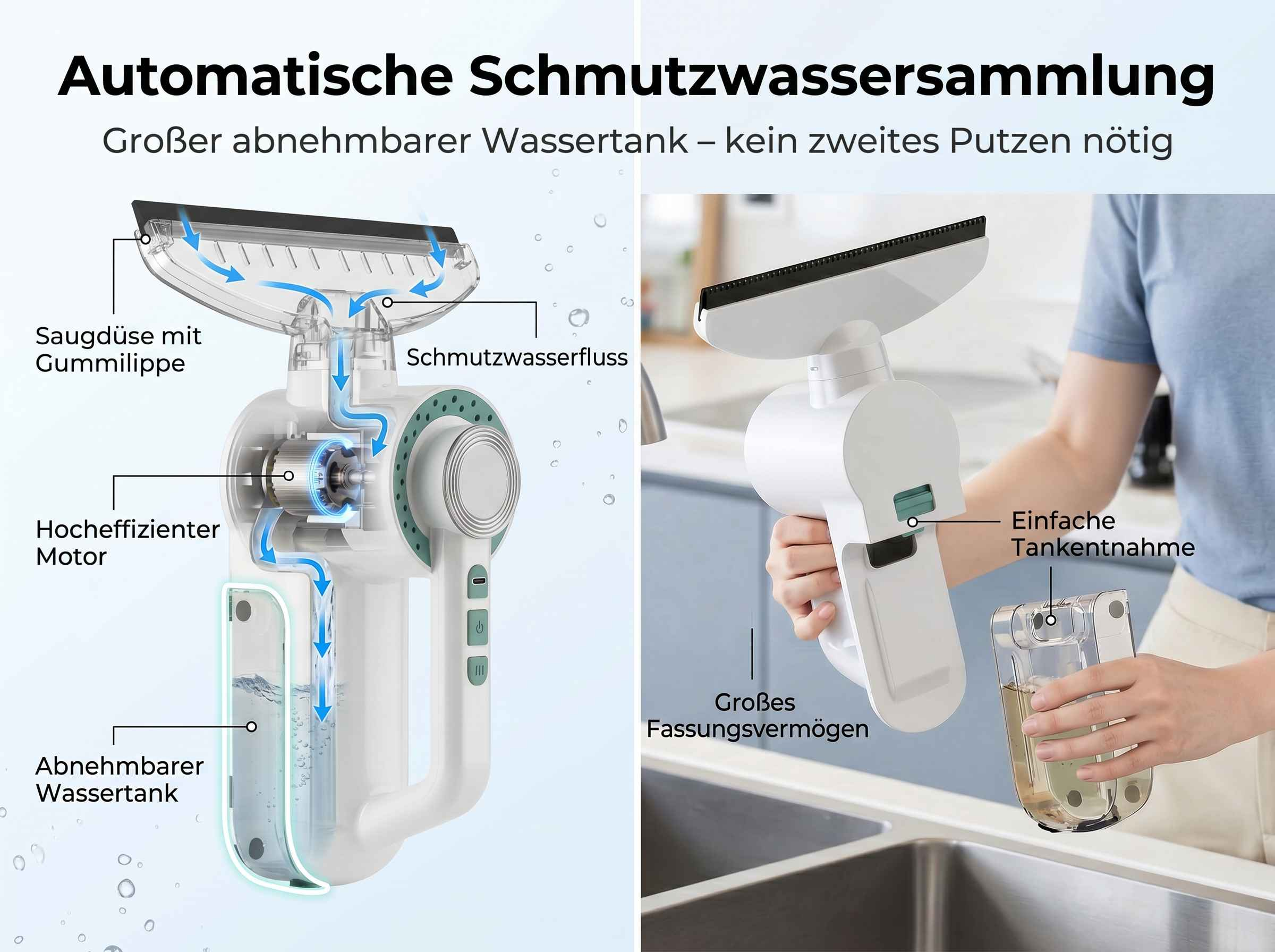 Eine automatische Schmutzwassersammlung mit abnehmbarem Tank.