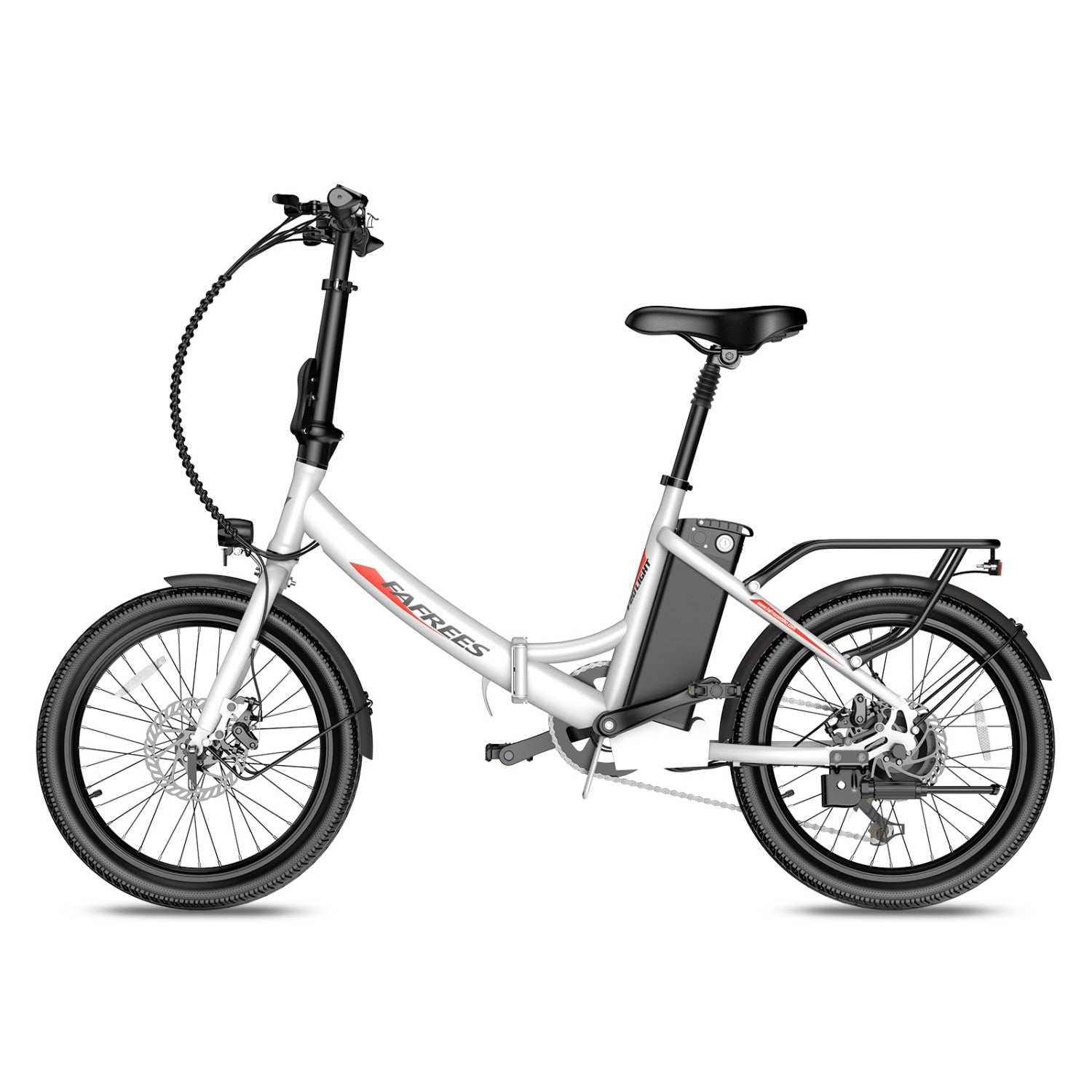 Una bicicletta elettrica argentata con pneumatici, sella e manubrio neri.