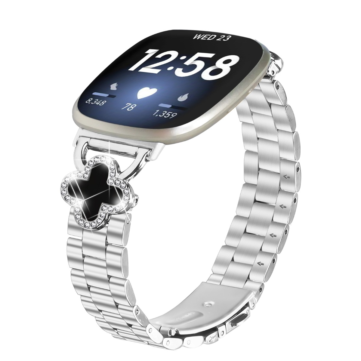 Bracciale argento per smartwatch con ciondolo quadrifoglio impreziosito.
