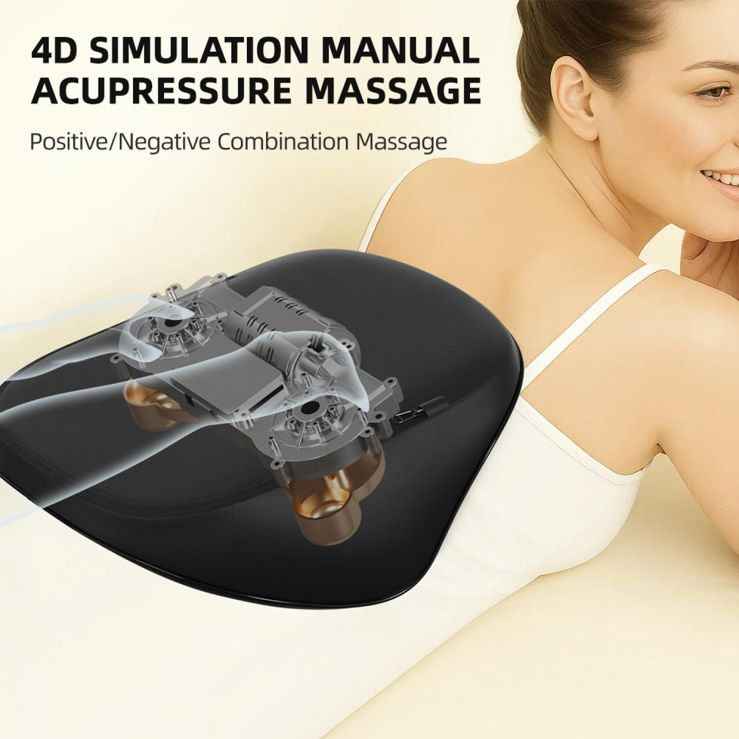 Frau mit Massagegerät im Nackenbereich, 4D Simulation.