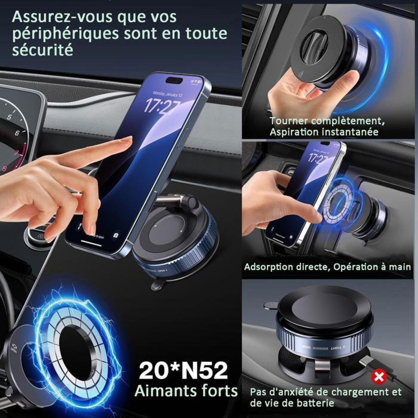 Magnetische Handyhalterung für Autos mit starkem Halt und Ladefunktion.