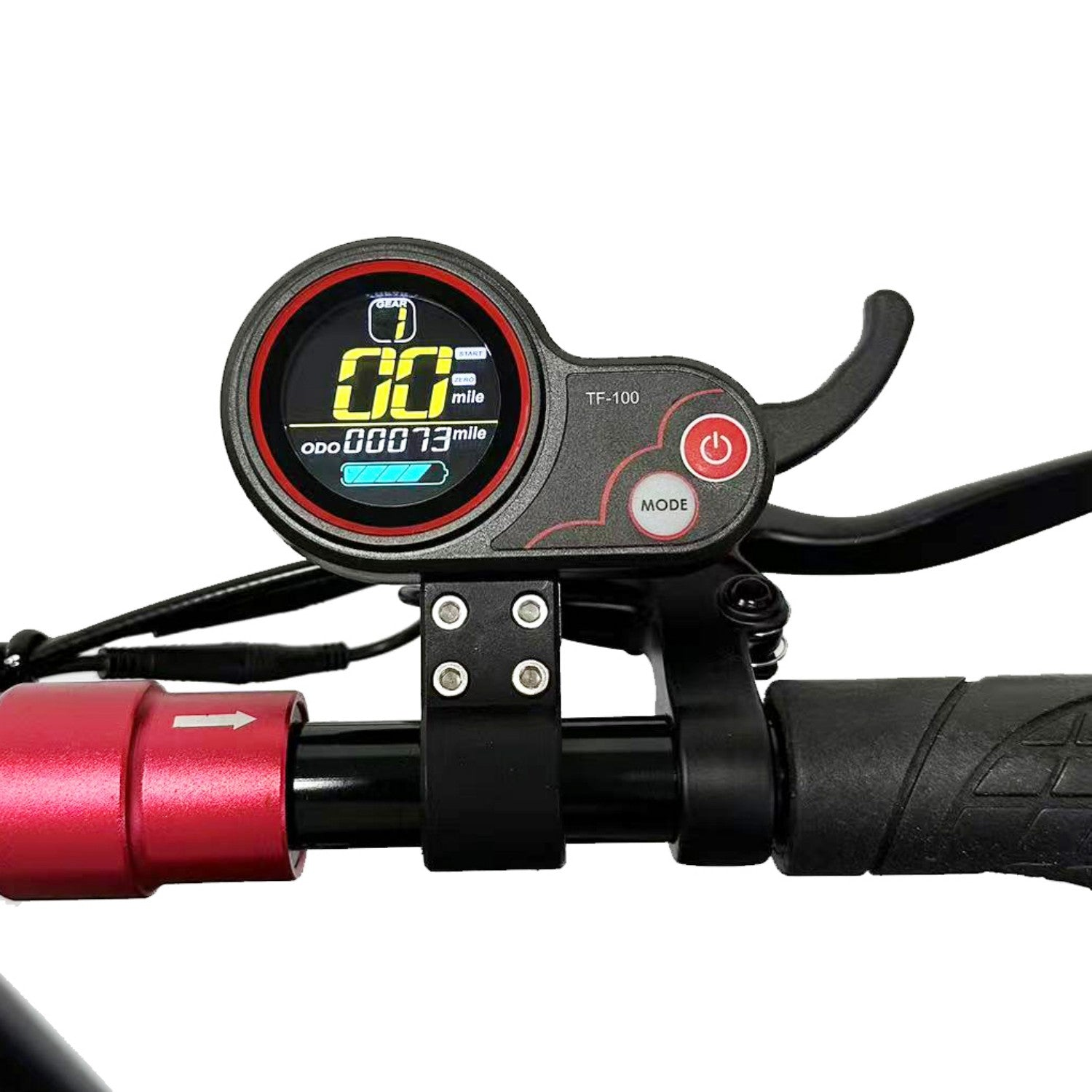 Display digitale monopattino elettrico con velocità, contachilometri e livello batteria.
