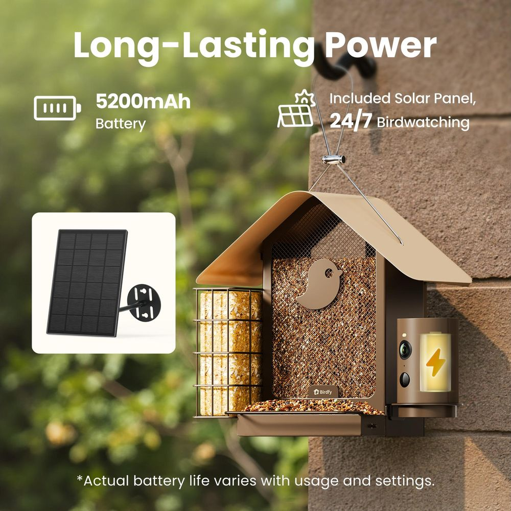 Vogelfutterhaus mit Solarpanel, 5200mAh Akku, Kamera und 24/7 Vogelbeobachtung.