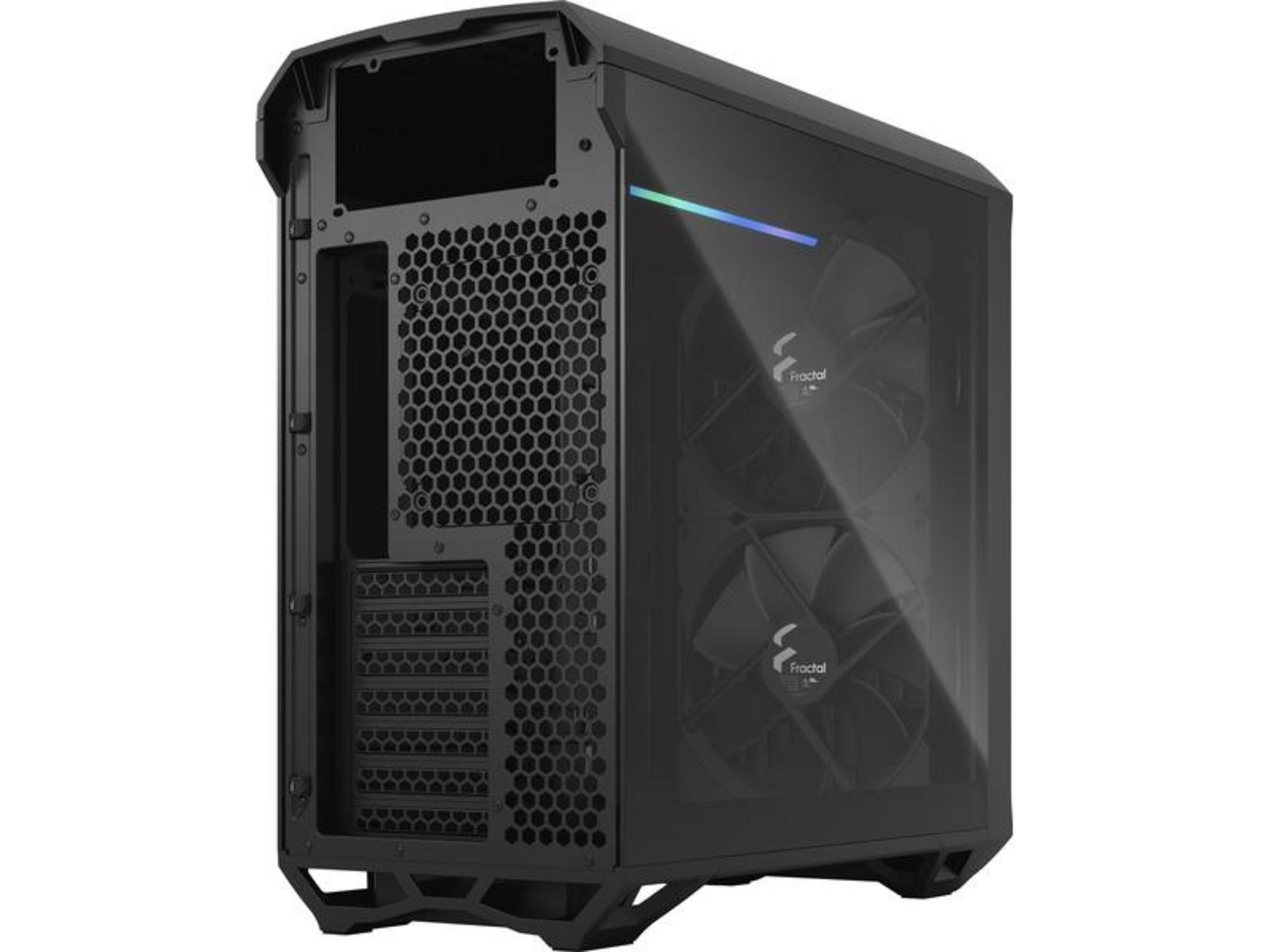 Case PC nero con ventole e illuminazione RGB.
