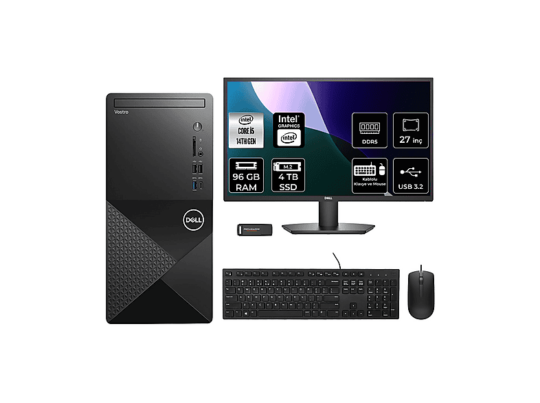 DELL Vostro 3030MT 27" N6014VDT3030MTP920 PER4 Bellek Intel Core i5-14600 96 GB RAM 4 TB SSD FreeDOS Masaüstü Bilgisayar