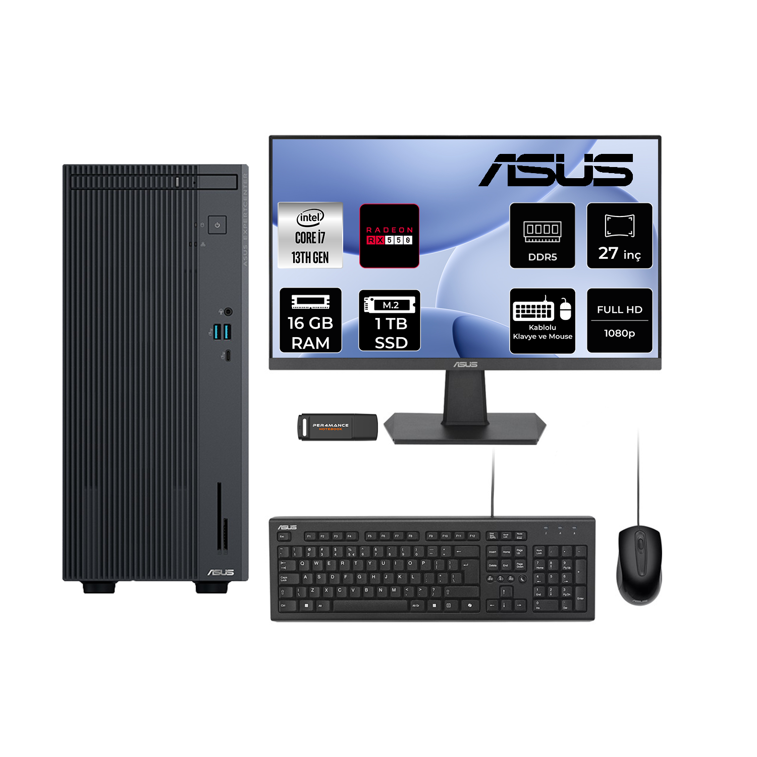 ASUS EC P500MV RX550 4GB 27" P500I7136216512B0DP842 PER4 Bellek Intel Core i7-13620H 16 GB RAM 1 TB SSD FreeDOS Masaüstü Bilgisayar