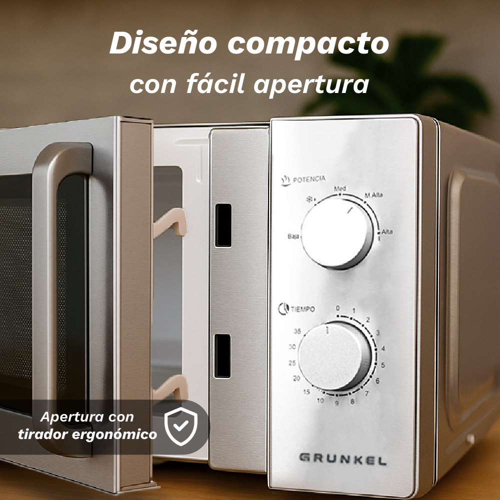 Diseño compacto con puerta de fácil apertura y tirador ergonómico.