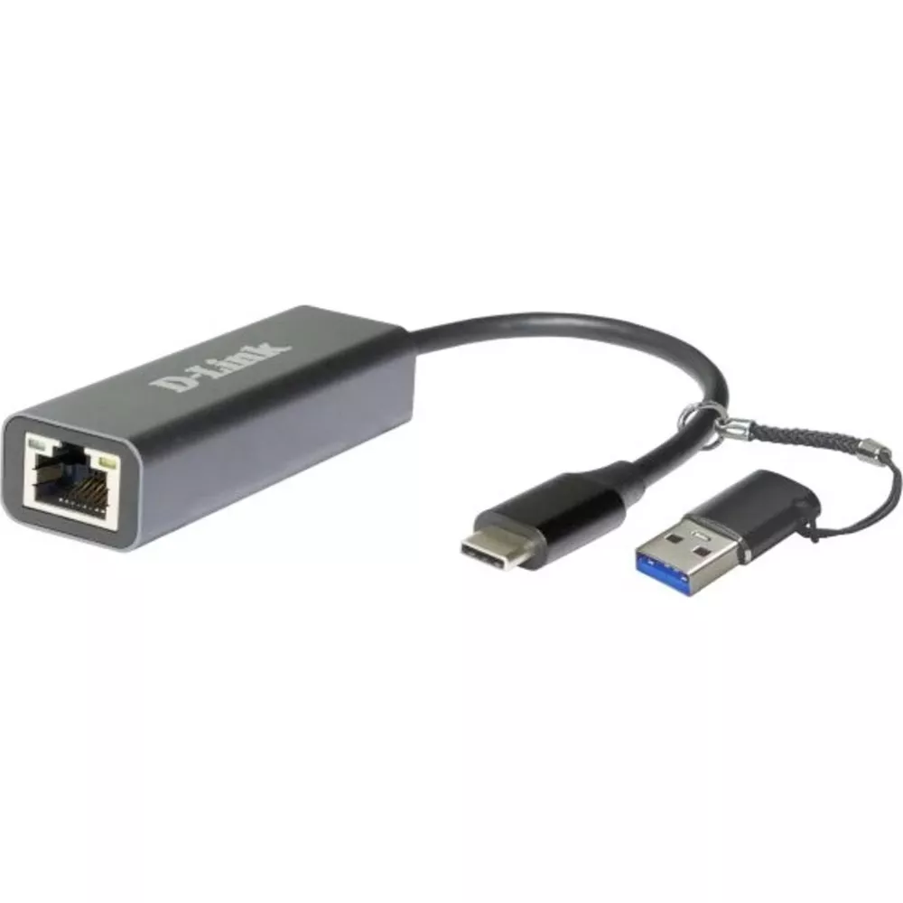 Adattatore D-Link Ethernet a USB-C con connettore USB-A.