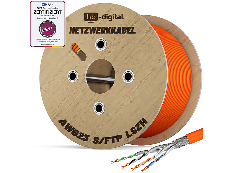 HB-DIGITAL CAT 7 Simplex S/FTP AWG23 LSZH, Netzwerkkabel, 500 m ...