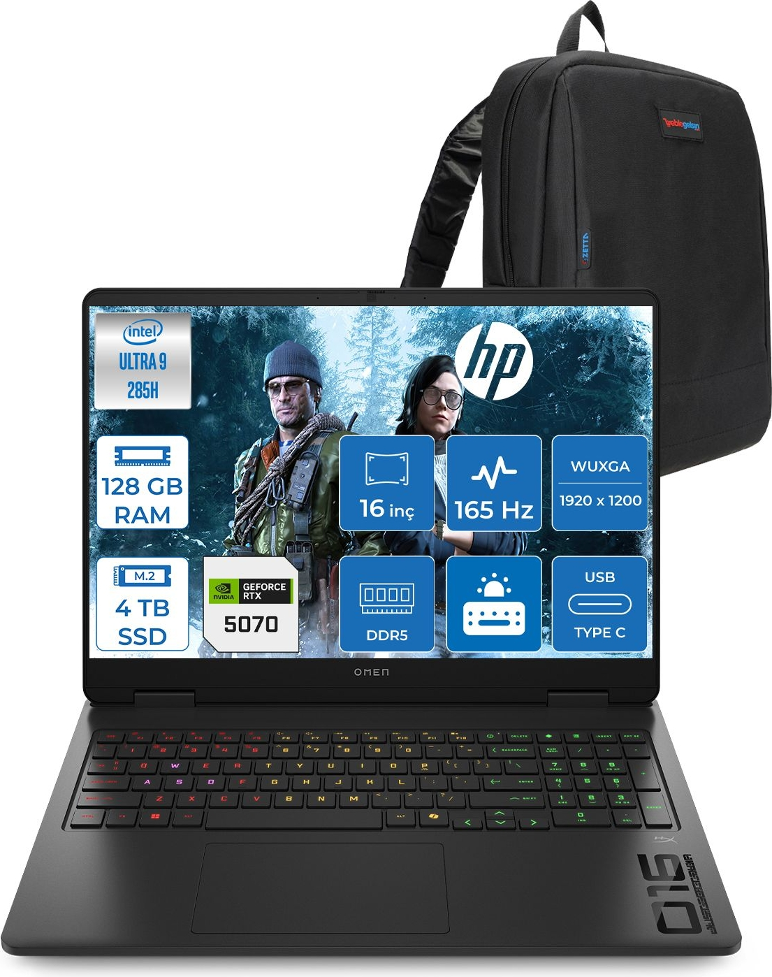 HP Omen Slim Gaming RTX5070 2K 165HZ CD7K0EAF40 Intel Core Ultra 9 285H 128 GB RAM 4 TB SSD 16 inç FreeDOS Laptop+Çanta Siyah