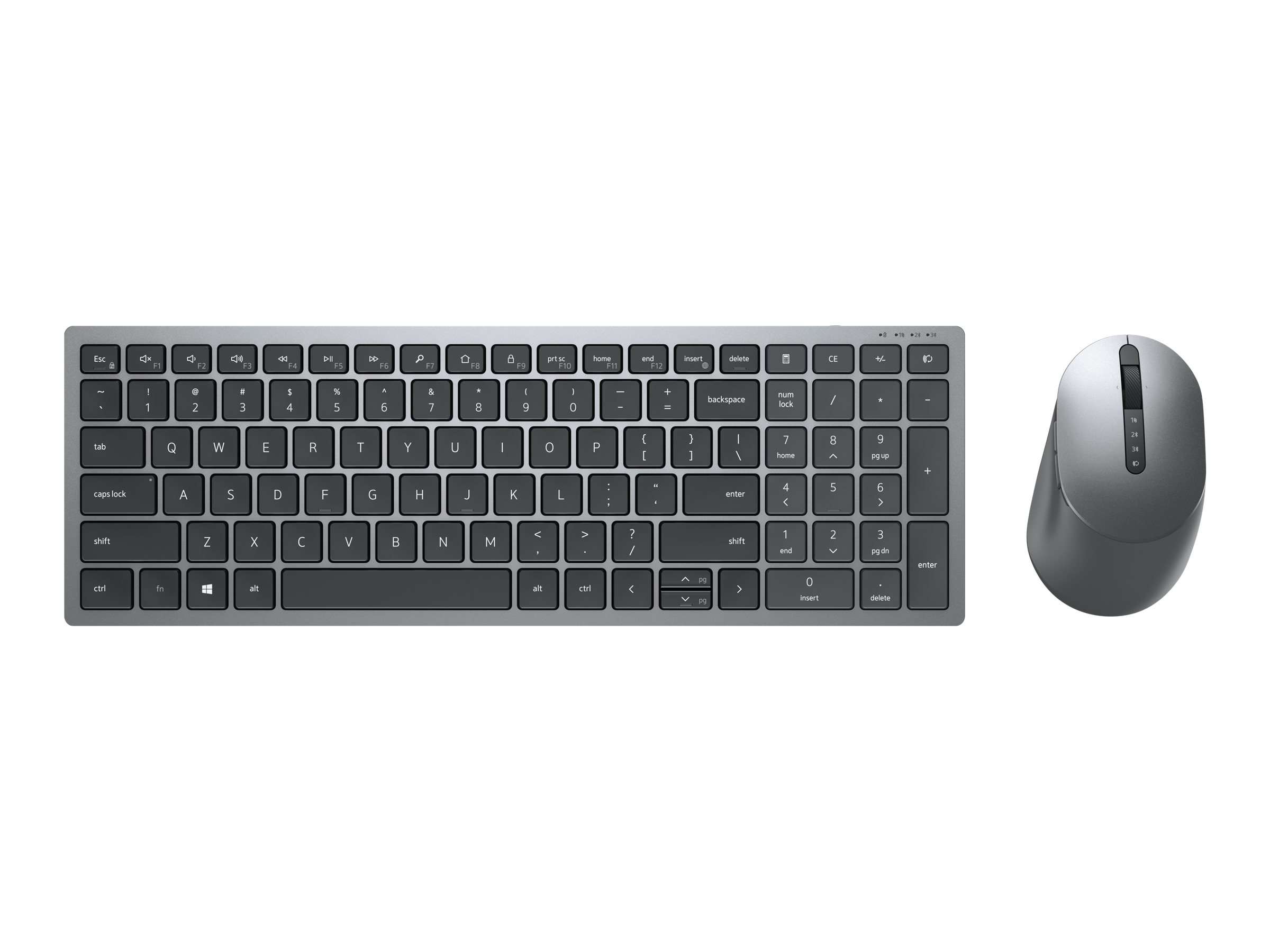 Gray keyboard and mouse on a white background.