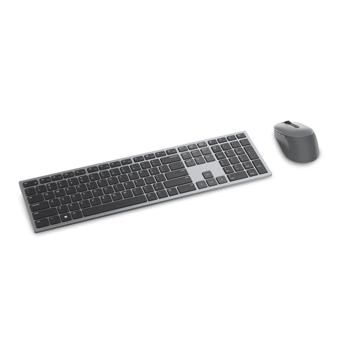 Gray keyboard and mouse on a white background.