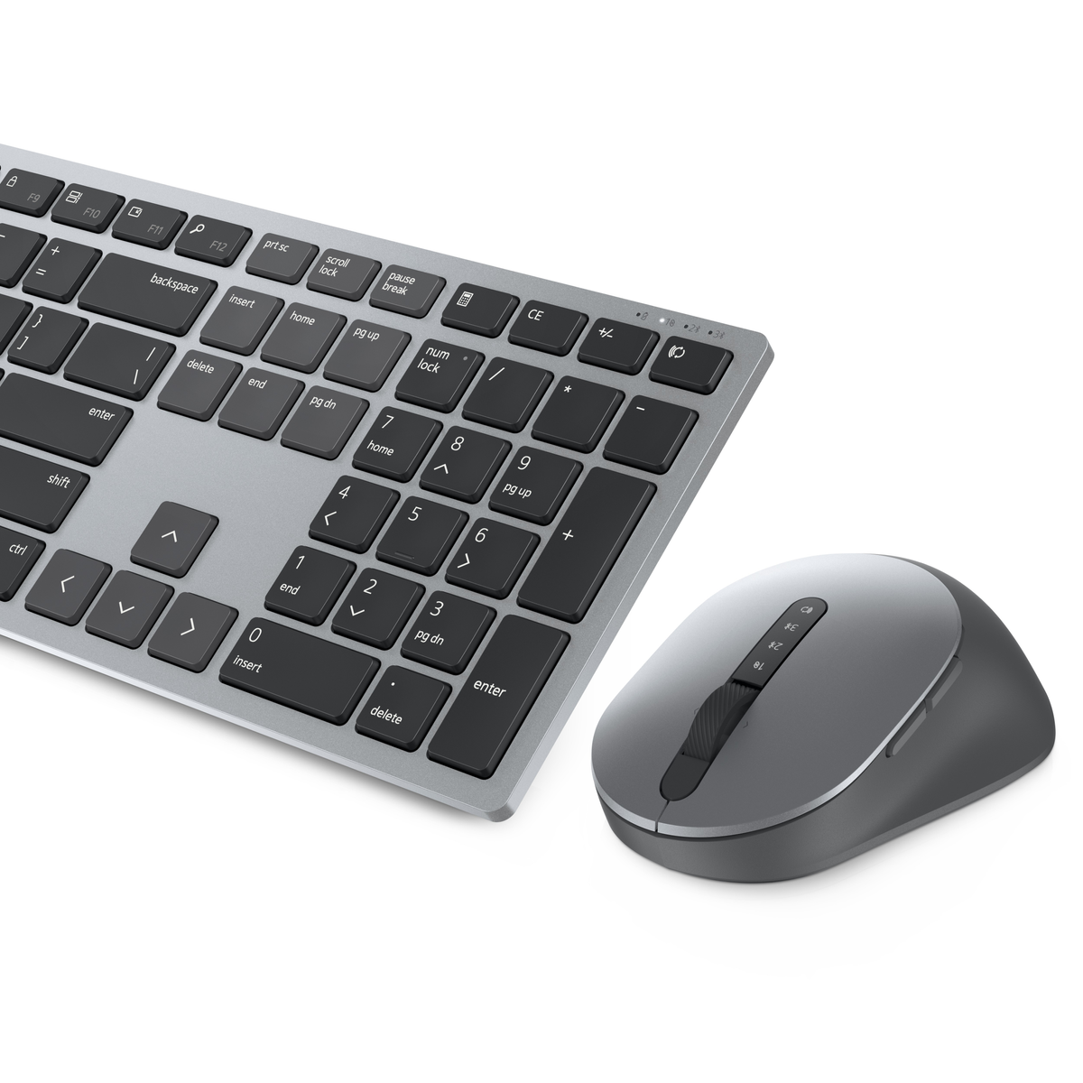 Gray keyboard and mouse on a white background.