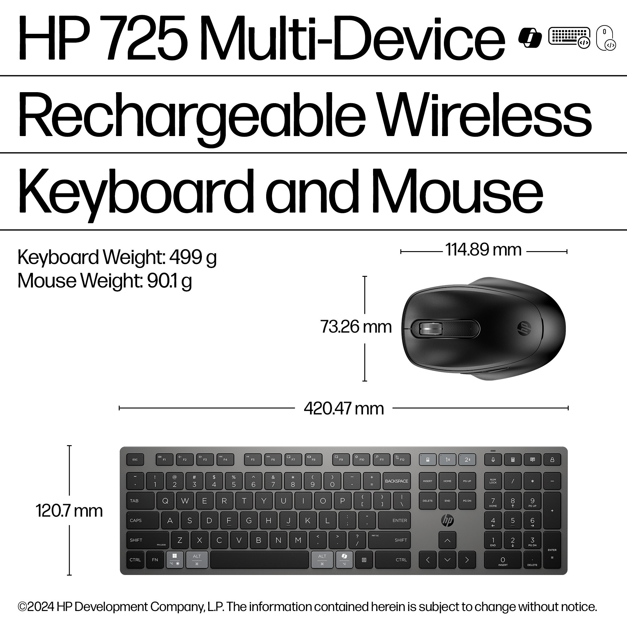 HP 725 Multi-Device oplaadbaar draadloos toetsenbord en muis.