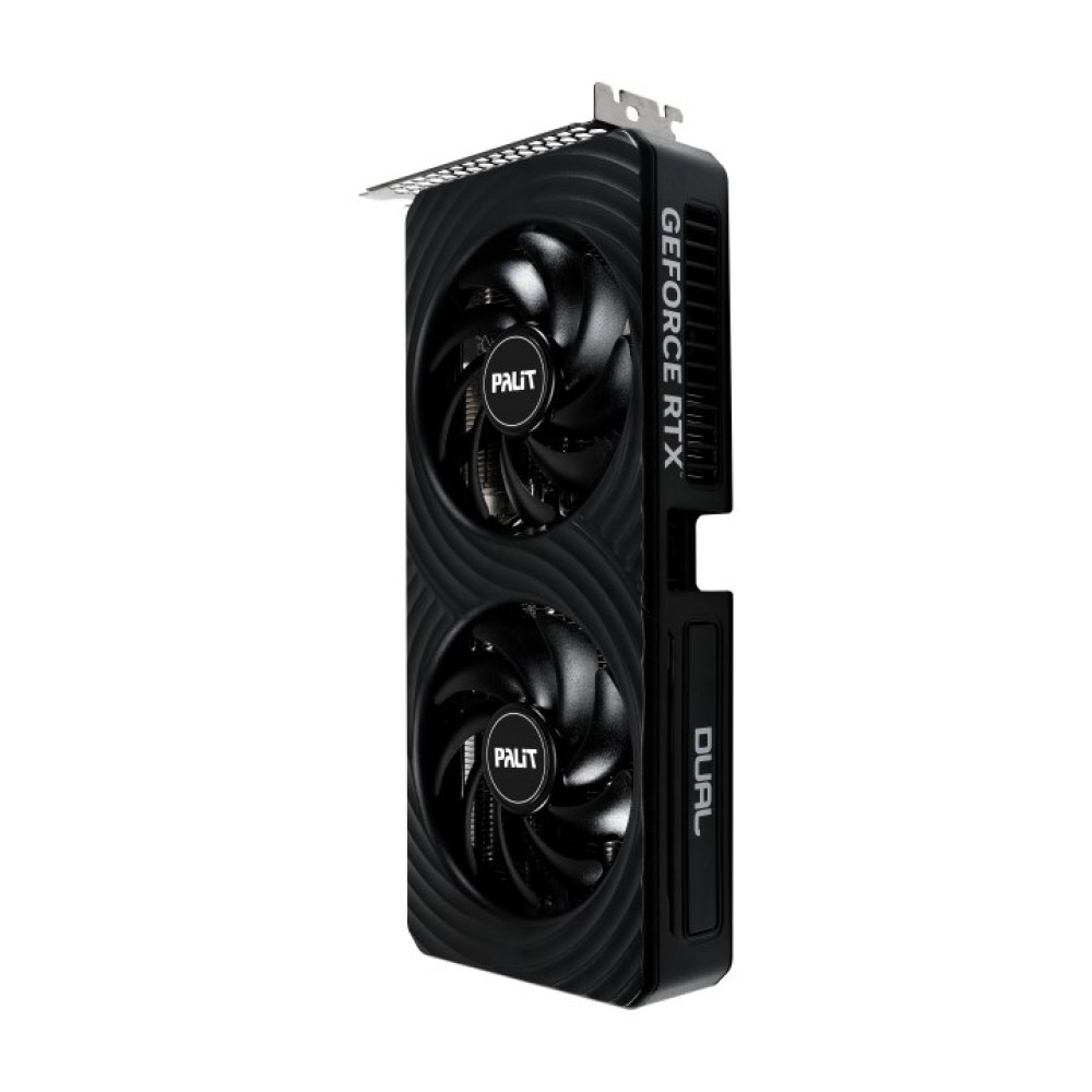 Schwarze Grafikkarte mit zwei Lüftern und GeForce RTX-Aufdruck.