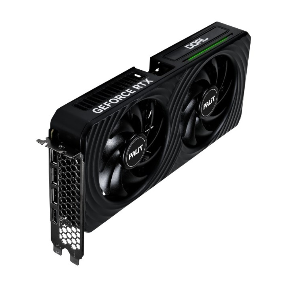 Schwarze Grafikkarte mit zwei Lüftern und "GeForce RTX" Aufschrift.