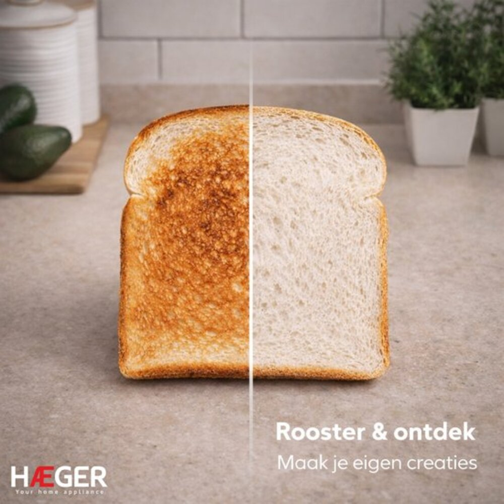 A slice of bread, toasted on the left, untoasted on the right, on a countertop.