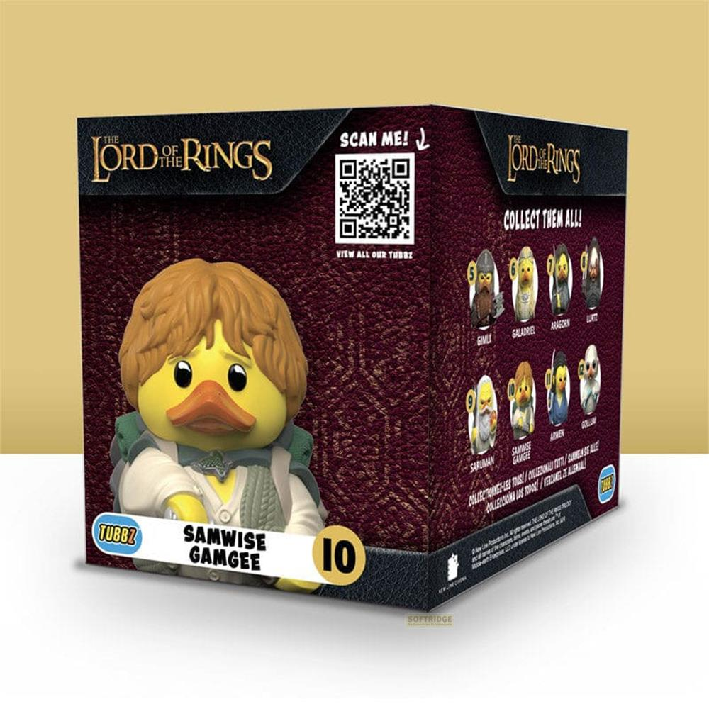Ein Samwise Gamgee Tubbz auf einer Box mit Lord of the Rings-Motiv.