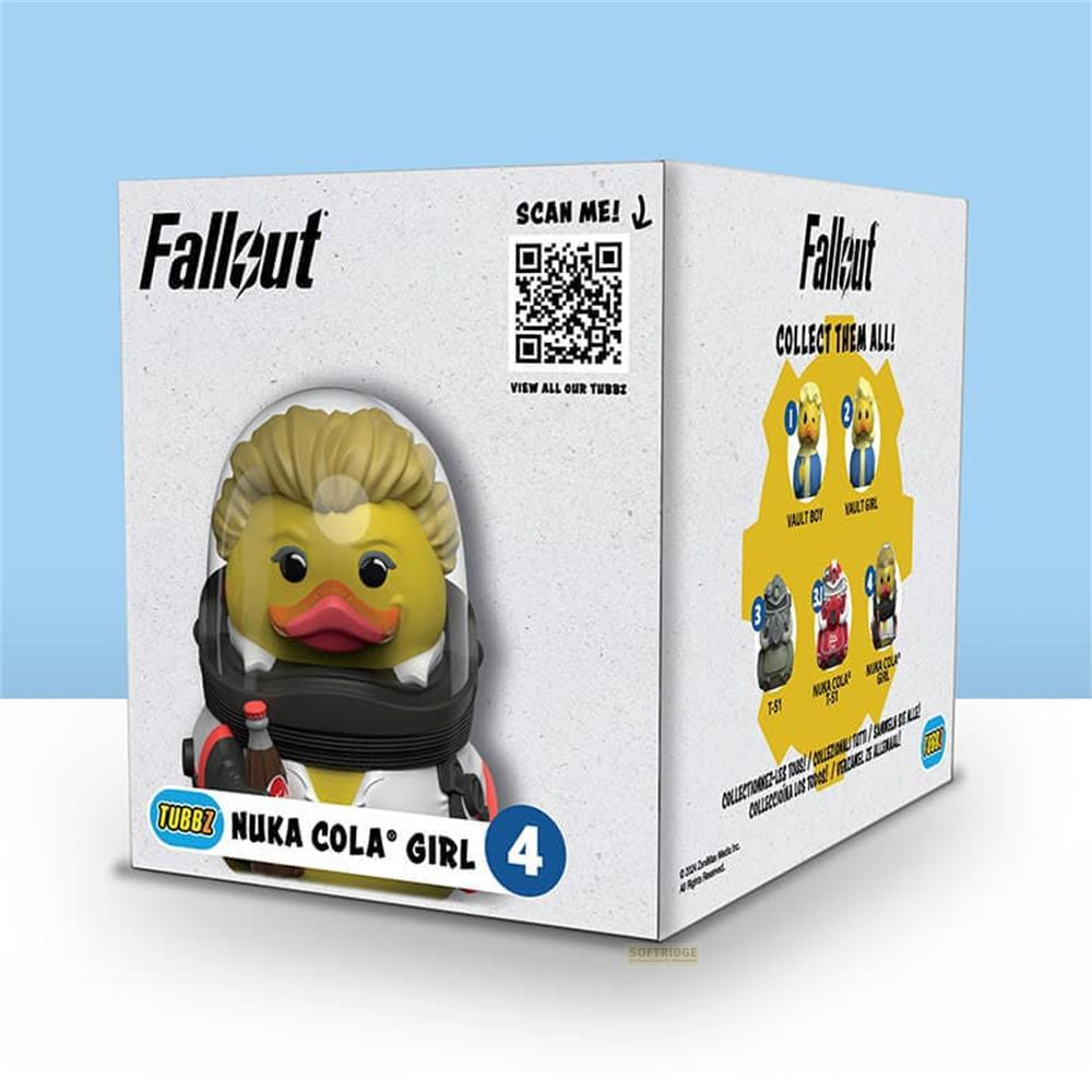 Fallout Tubbz Nuka Cola Girl Gummitier im Raumanzug mit Flasche, Karton mit Scancode.