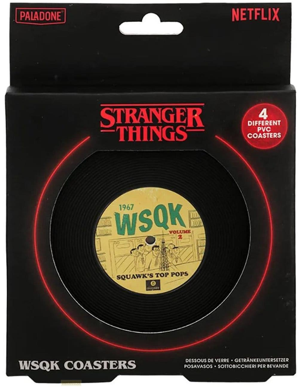 Podkładki pod kubek Stranger Things w stylu płyty winylowej, z logo Paladone i Netflix.