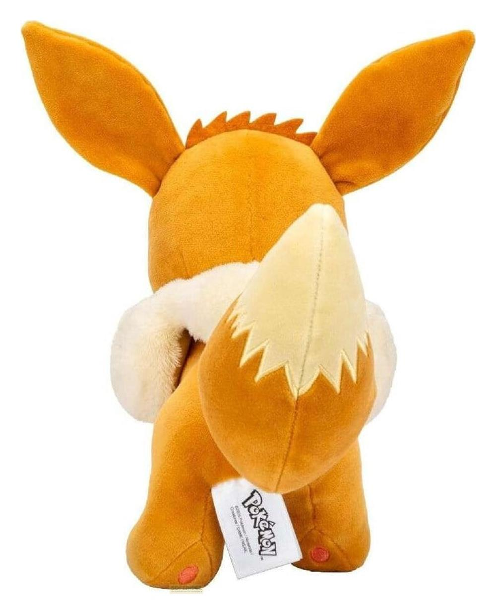Une peluche Evoli orange avec un col blanc et une queue touffue.