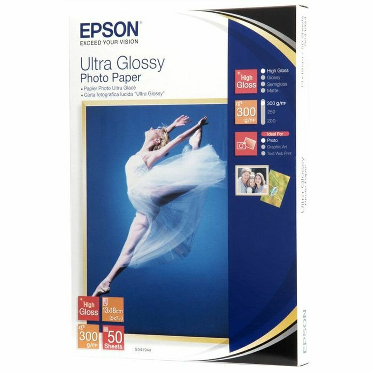 Confezione di carta fotografica Epson Ultra Glossy con motivo di ballerina.