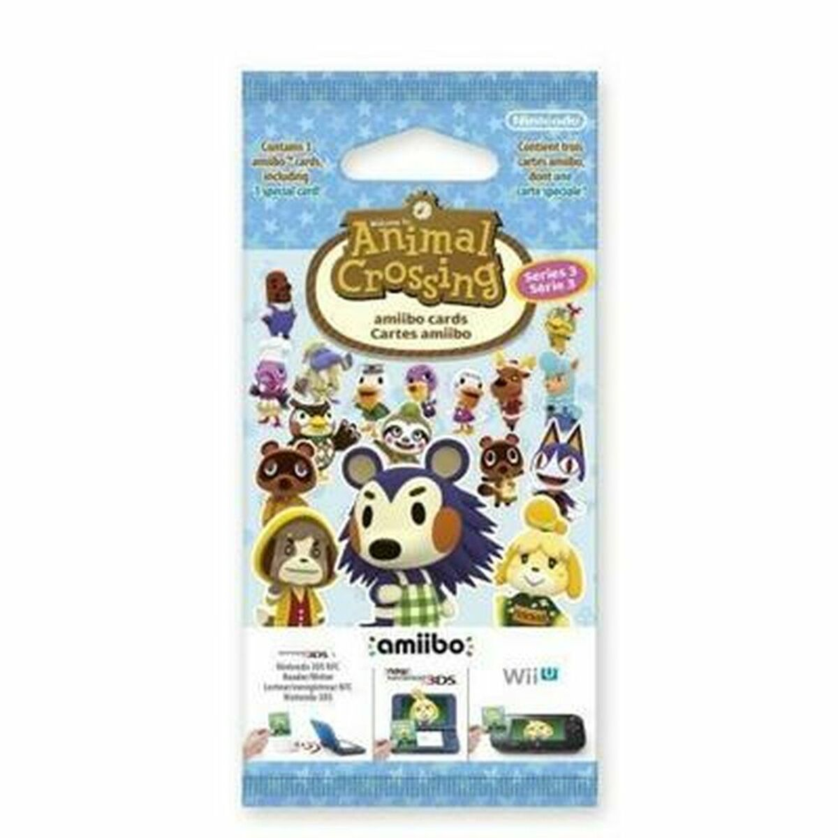 Verpackung für Animal Crossing Amiibo Karten, Serie 3, mit verschiedenen Charakteren.