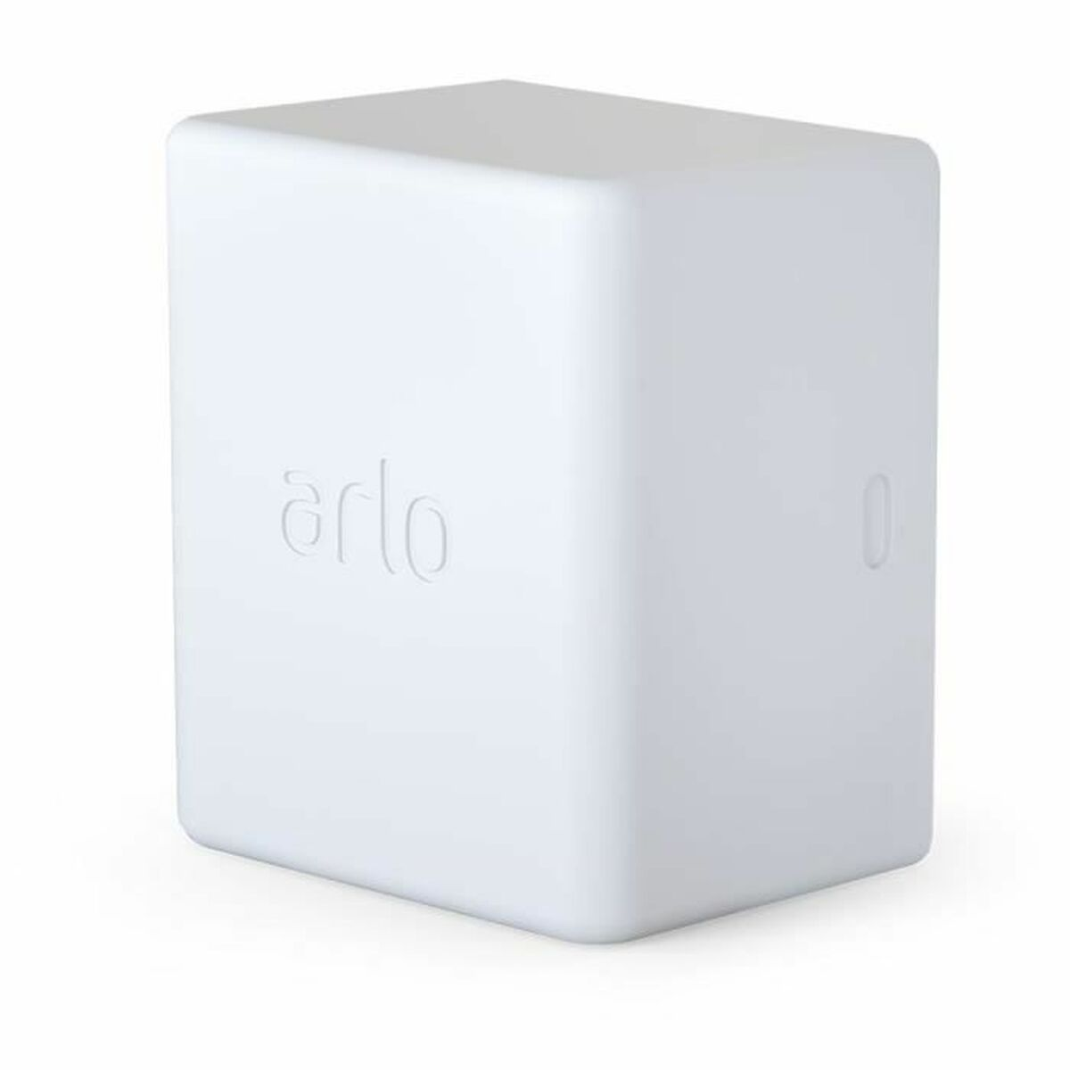 Ein weißer, quaderförmiger Arlo-Hub mit abgerundeten Kanten.